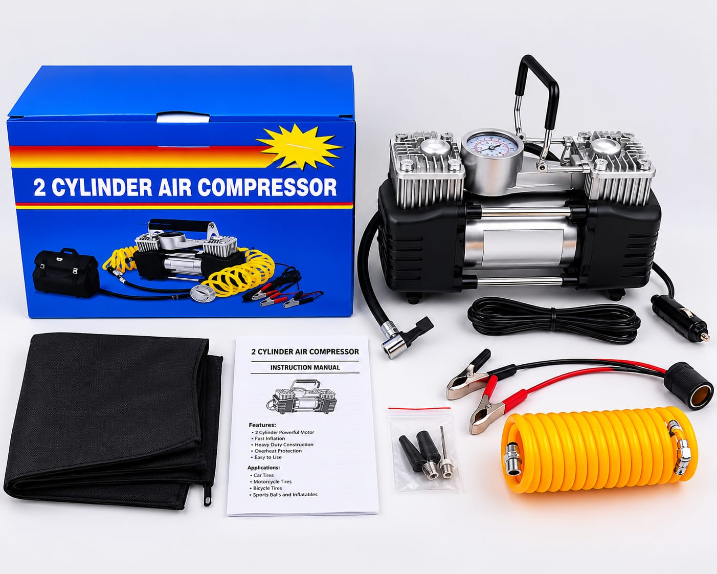 2 Cylinder Heavy Duty Air Compressor 12V | ضاغط هواء أسطوانتين للسيارة 12 فولت