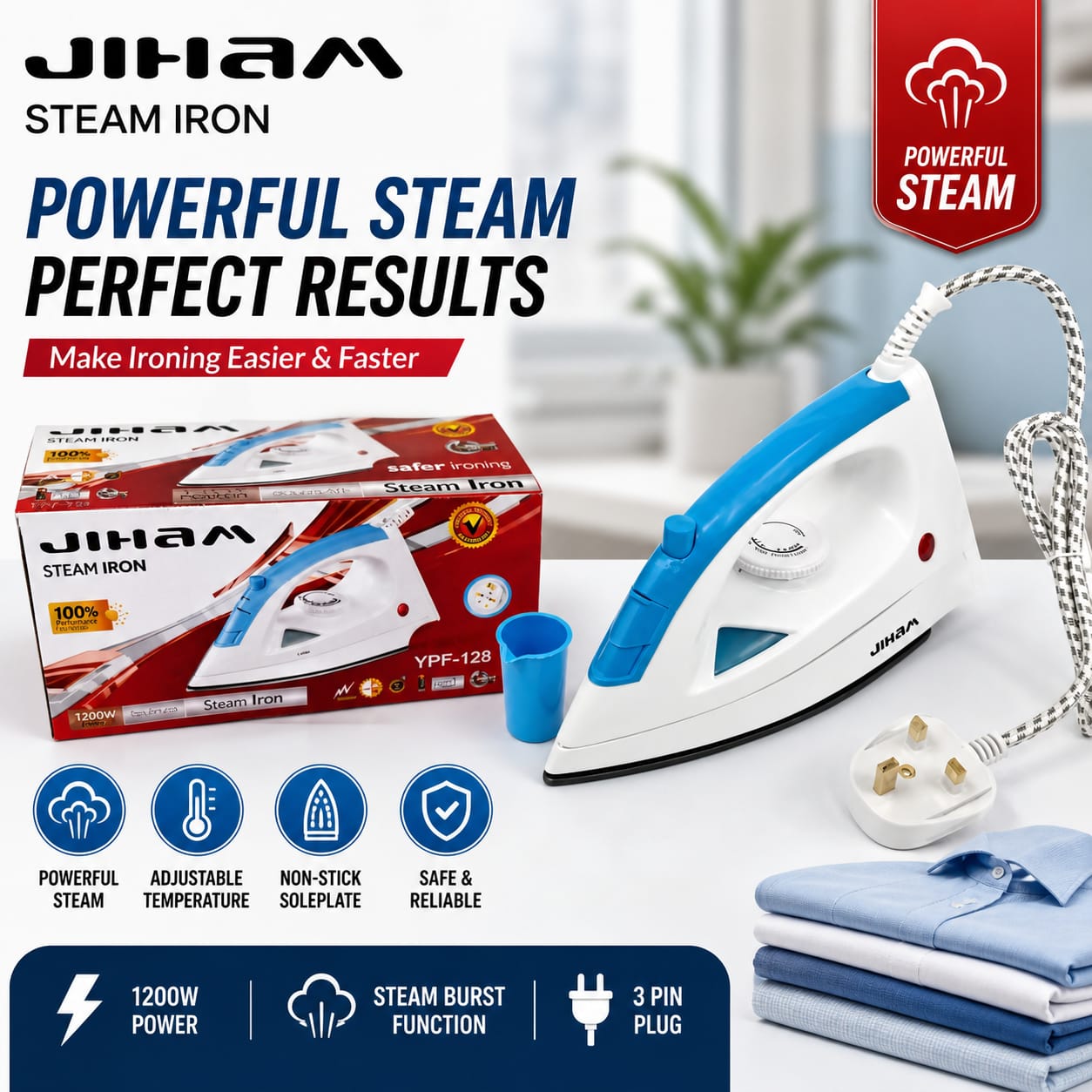 JIHAM Steam Iron 1200W – مكواة بخار جيهام