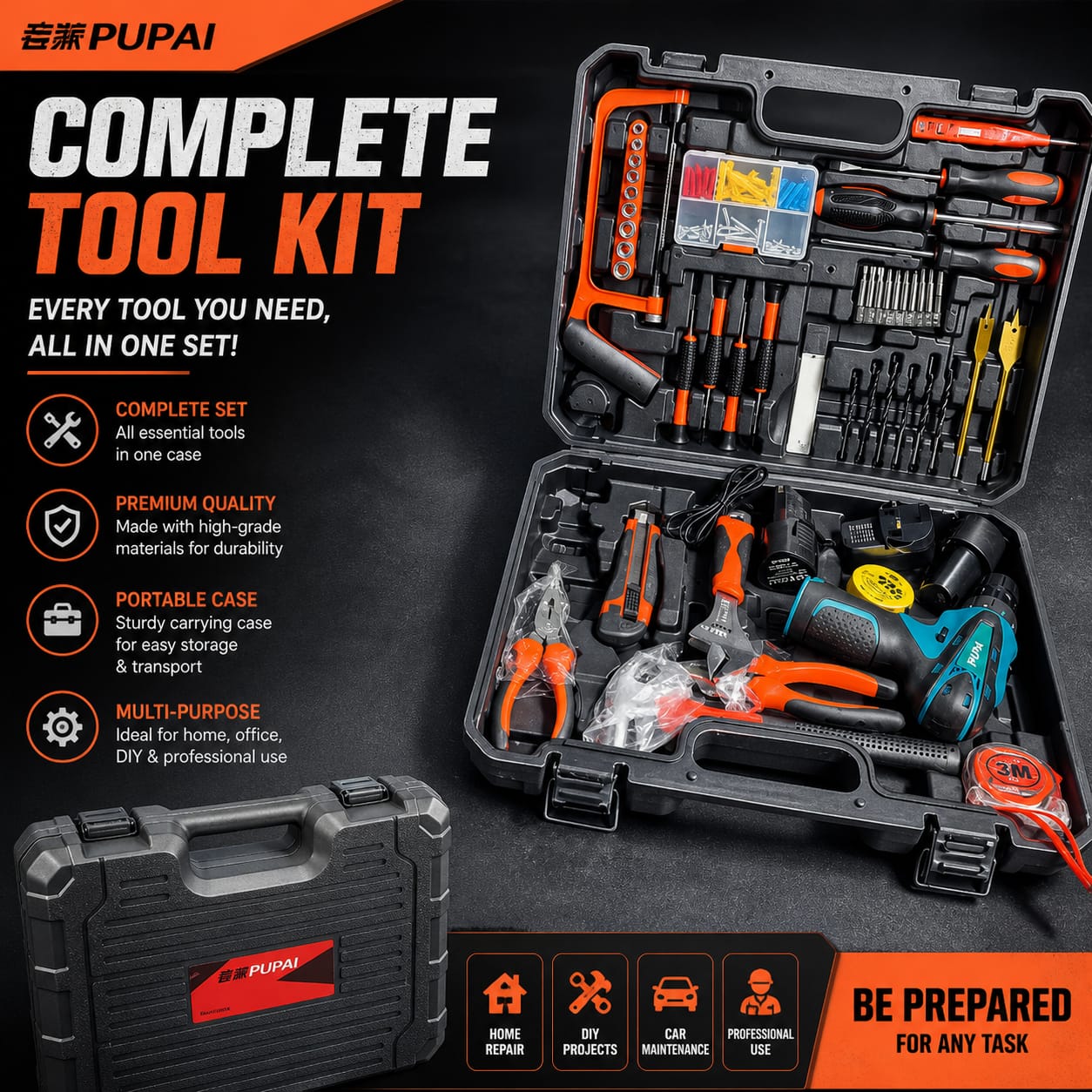 طقم أدوات كامل احترافي PUPAI | Complete Tool Kit | حقيبة أدوات متعددة الاستخدام