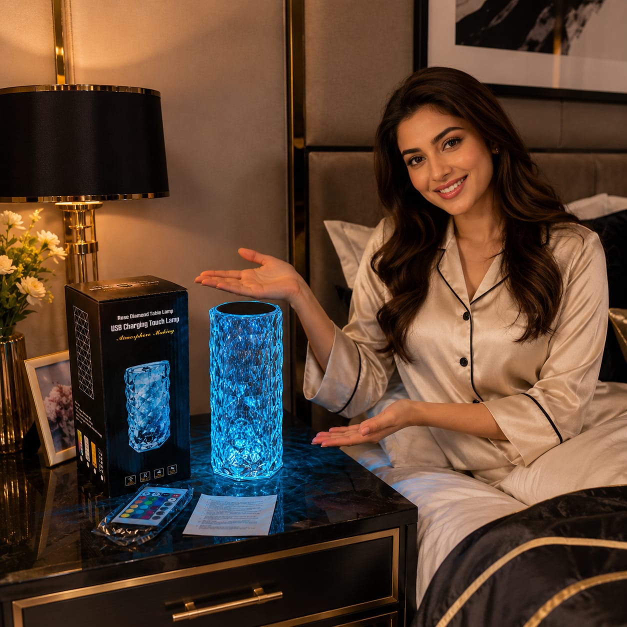 Crystal Table Lamp – 16 Color LED Touch & Remote Control | مصباح طاولة كريستال
