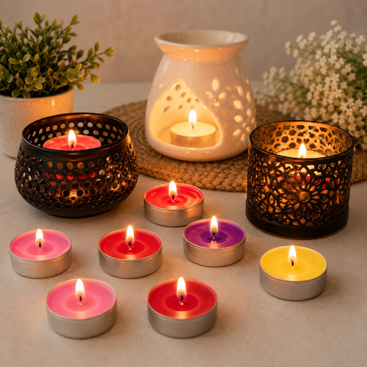Colored Tea Light Candles – Pack of 25 | شمعات تي لايت ملونة عبوة 25 شمعة