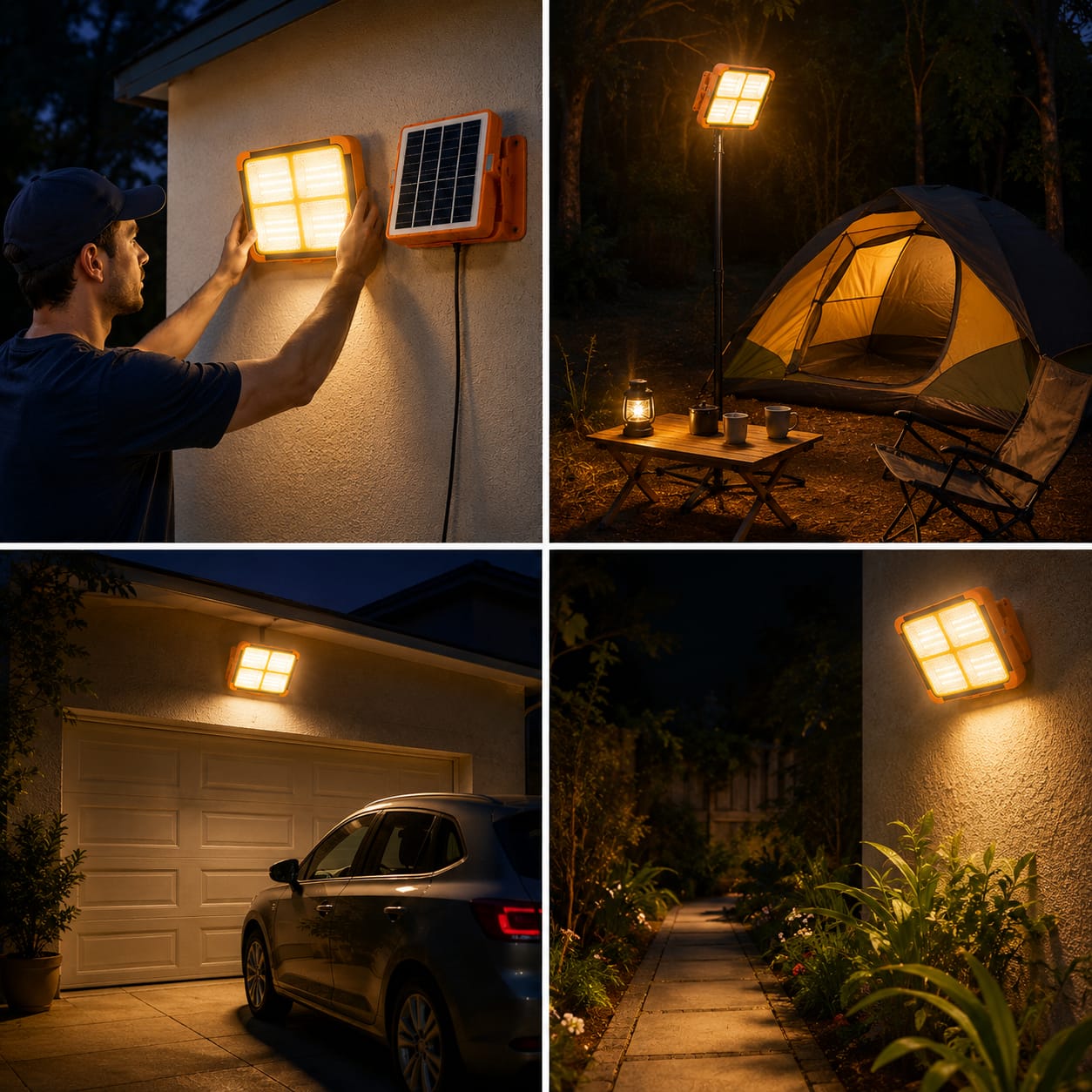 Solar Rechargeable LED Camping Light with Solar Panel & USB Charging