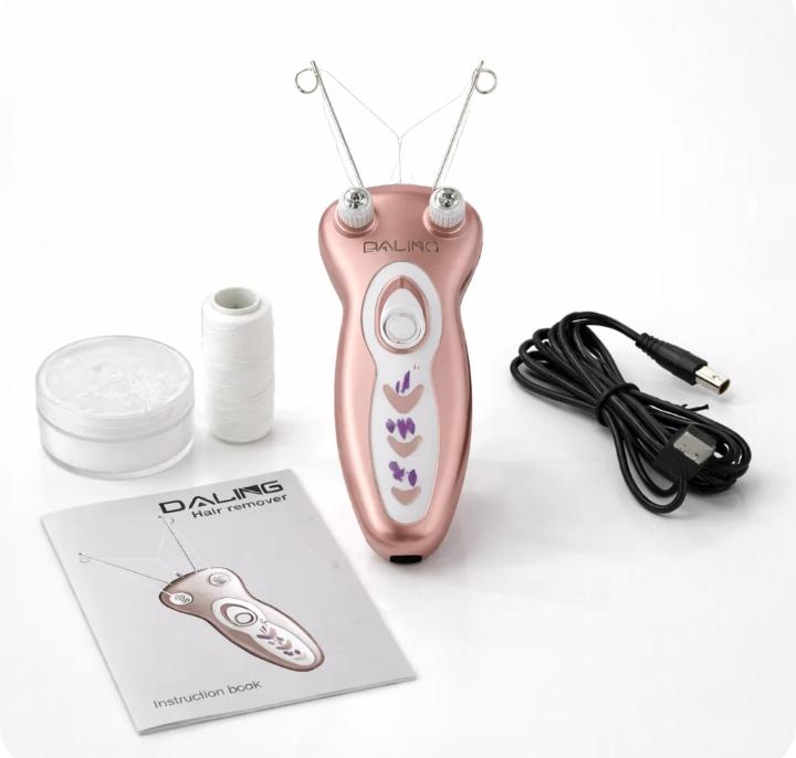Hair removal device with accessories on a white background