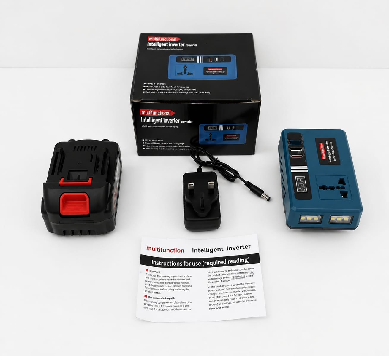 Multifunctional Intelligent Inverter Converter 12V to 220V | محول كهربائي ذكي 12 فولت إلى 220 فولت