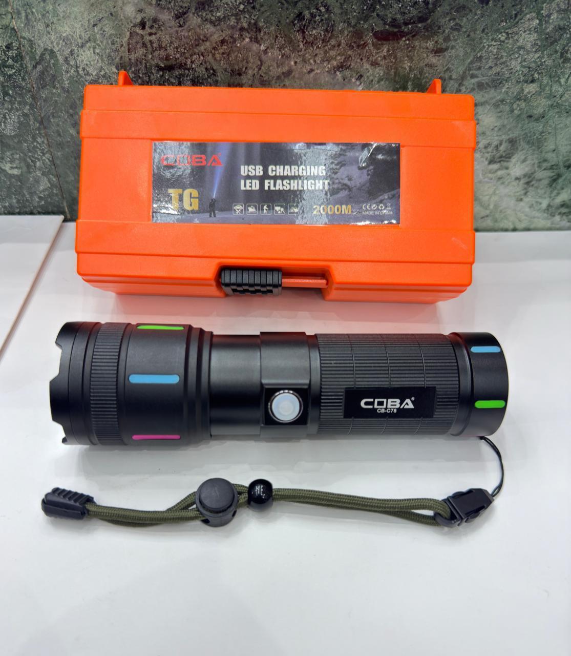 COBA TG USB Charging LED Flashlight 2000M | مصباح كوبا TG بشحن USB مدى 2000 متر