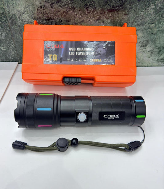 COBA TG USB Charging LED Flashlight 2000M | مصباح كوبا TG بشحن USB مدى 2000 متر