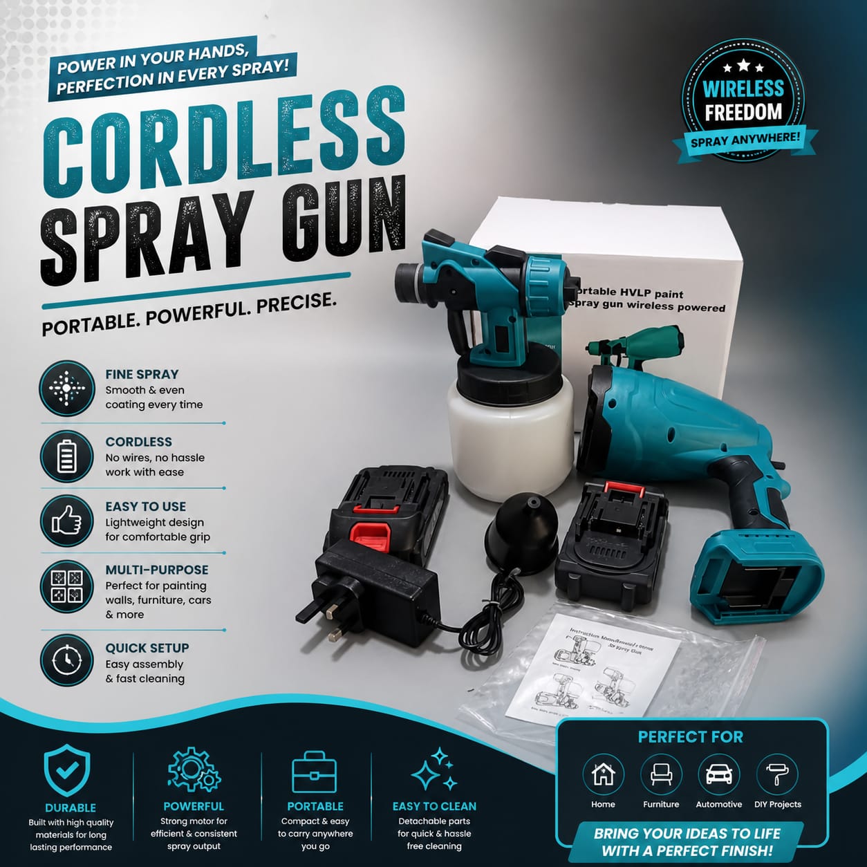 Cordless Spray Gun – Portable HVLP Paint Sprayer | مسدس رش لاسلكي محمول