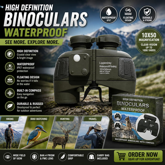 HD Binoculars Waterproof 10x50 with Compass – منظار ليبرشي مقاوم للماء