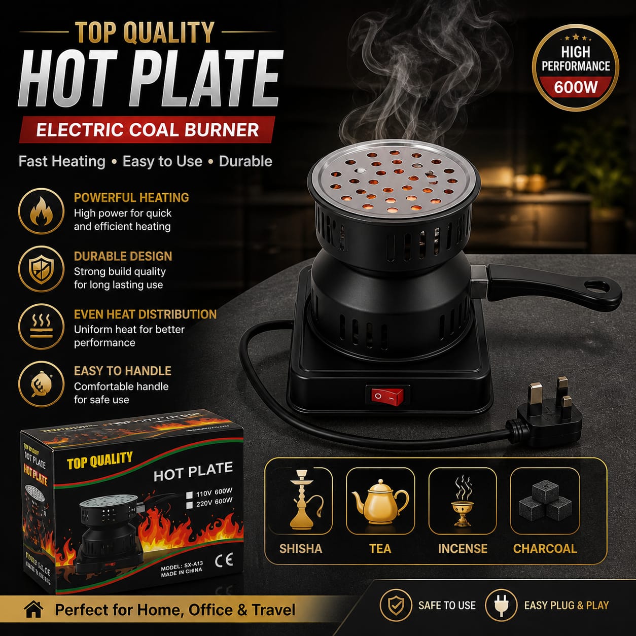 600W Electric Coal Burner Hot Plate | صحن تسخين كهربائي للفحم 600W