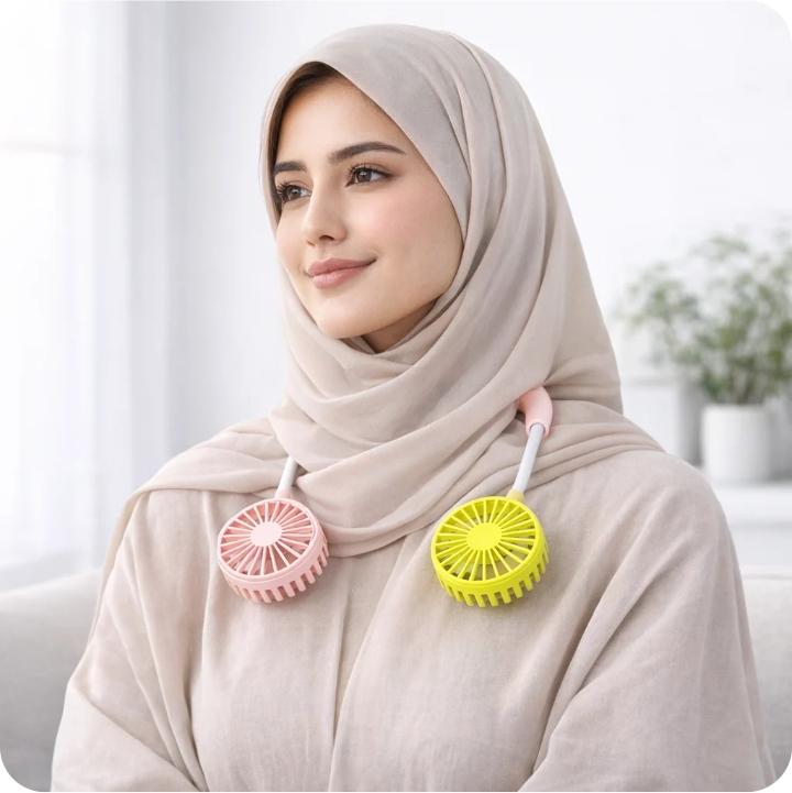 Hanging Neck Charging Fan – Rechargeable Hands-Free Fan | مروحة رقبة قابلة للشحن
