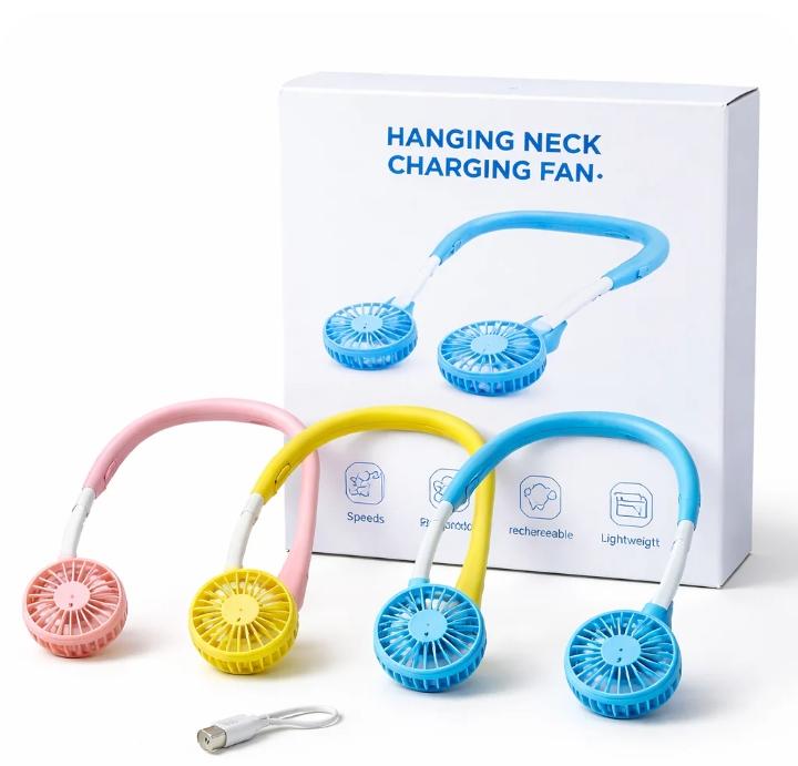 Hanging Neck Charging Fan – Rechargeable Hands-Free Fan | مروحة رقبة قابلة للشحن