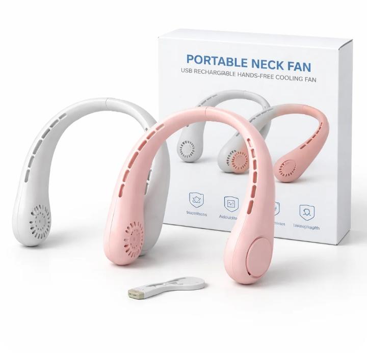 Portable Neck Fan – USB Rechargeable Hands-Free Cooling Fan | مروحة رقبة محمولة بلا شفرات