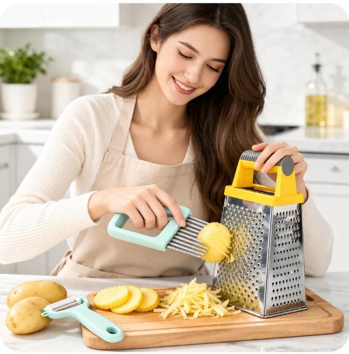 4-in-1 Multi-Function Kitchen Grater & Slicer Set | مبشرة مطبخ متعددة الوظائف