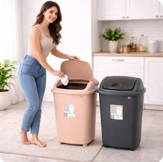 30L Swing Lid Trash Can with Odor Control – Pink & Grey | سلة مهملات 30 لتر بغطاء متأرجح – وردي وأزرق رمادي
