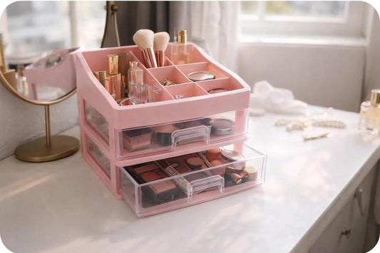 Pink Makeup Organizer with Drawers – 3-Tier Vanity Storage