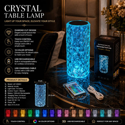 Crystal Table Lamp – 16 Color LED Touch & Remote Control | مصباح طاولة كريستال