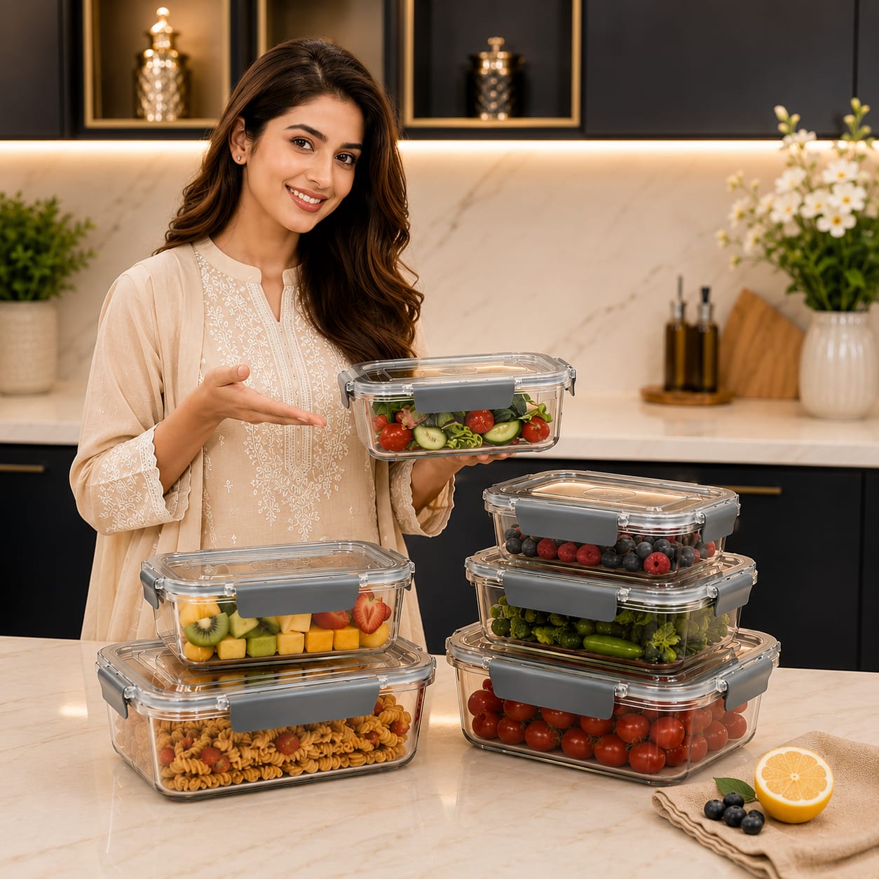 Glass Food Storage Containers Set – 16 Pcs, 4 Sizes, Airtight & BPA Free | طقم حافظات طعام زجاجية 16 قطعة