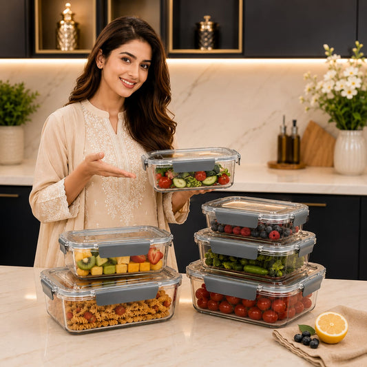 Glass Food Storage Containers Set – 16 Pcs, 4 Sizes, Airtight & BPA Free | طقم حافظات طعام زجاجية 16 قطعة