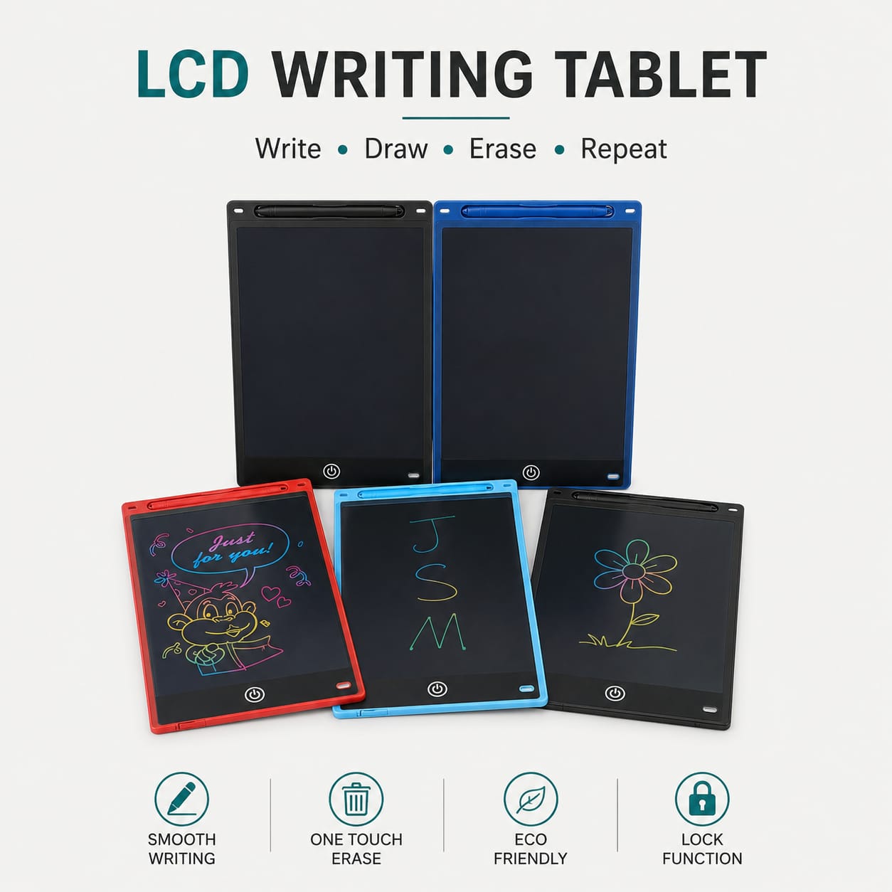 LCD Writing Tablet size 10inch – Colorful Drawing Board for Kids | لوح الكتابة الإلكتروني للأطفال