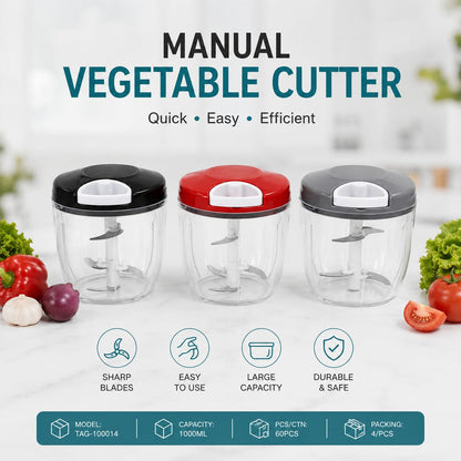 Manual Vegetable Cutter – 1000ml Pull Chopper with Sharp Blades