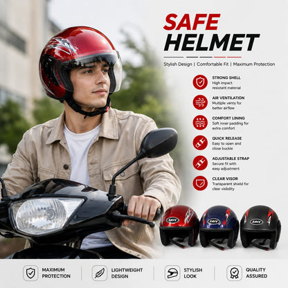 Safe Motorcycle Helmet – Stylish, Lightweight & Maximum Protection | خوذة دراجة نارية آمنة