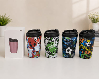 Football Print Travel Coffee Mug – Insulated Tumbler | كوب قهوة سفري بطباعة كرة القدم مع غطاء محكم