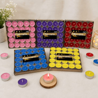Colored Tea Light Candles – Pack of 25 | شمعات تي لايت ملونة عبوة 25 شمعة