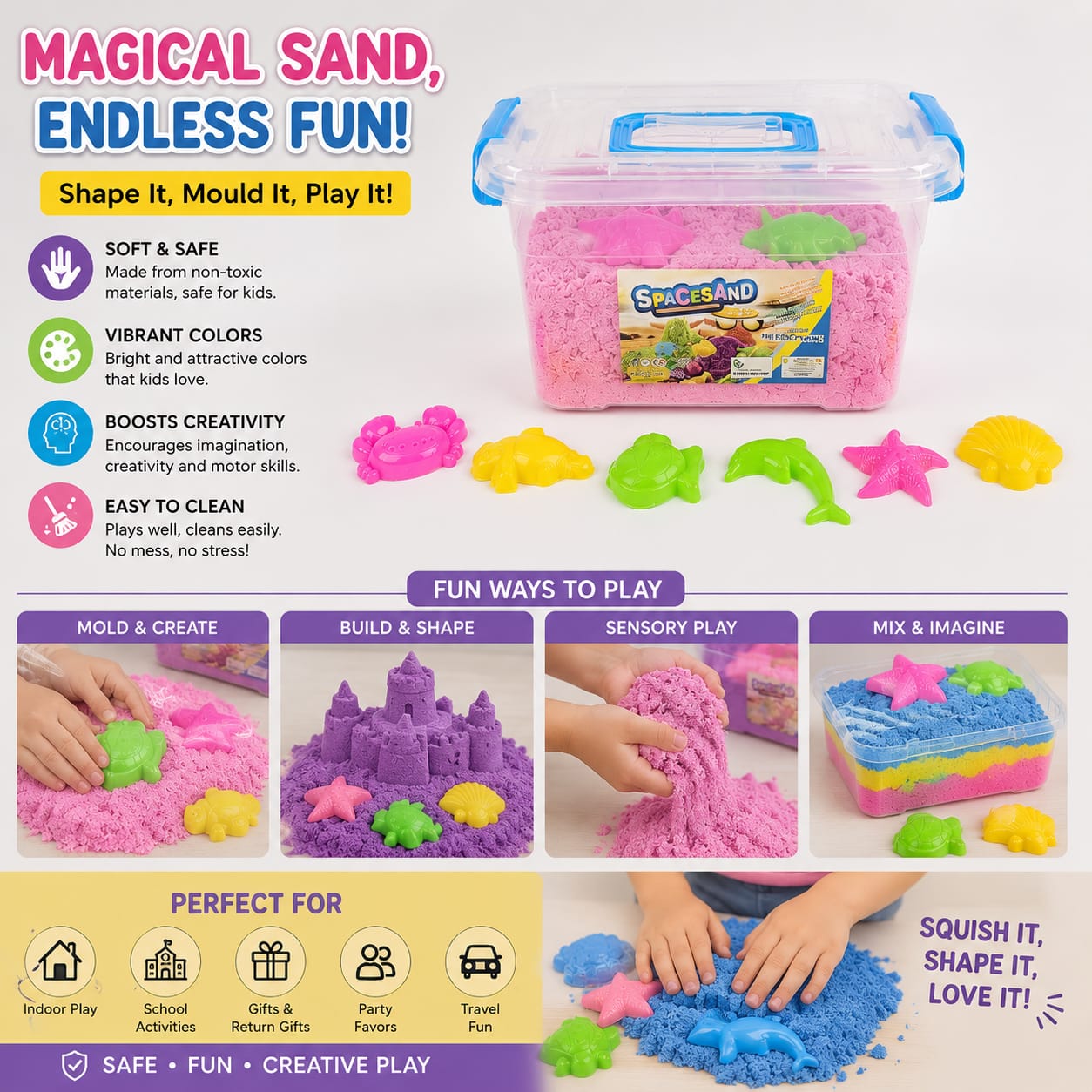 Kinetic Magic Sand with Animal Molds | رمل سحري كينيتيك مع قوالب حيوانات للأطفال