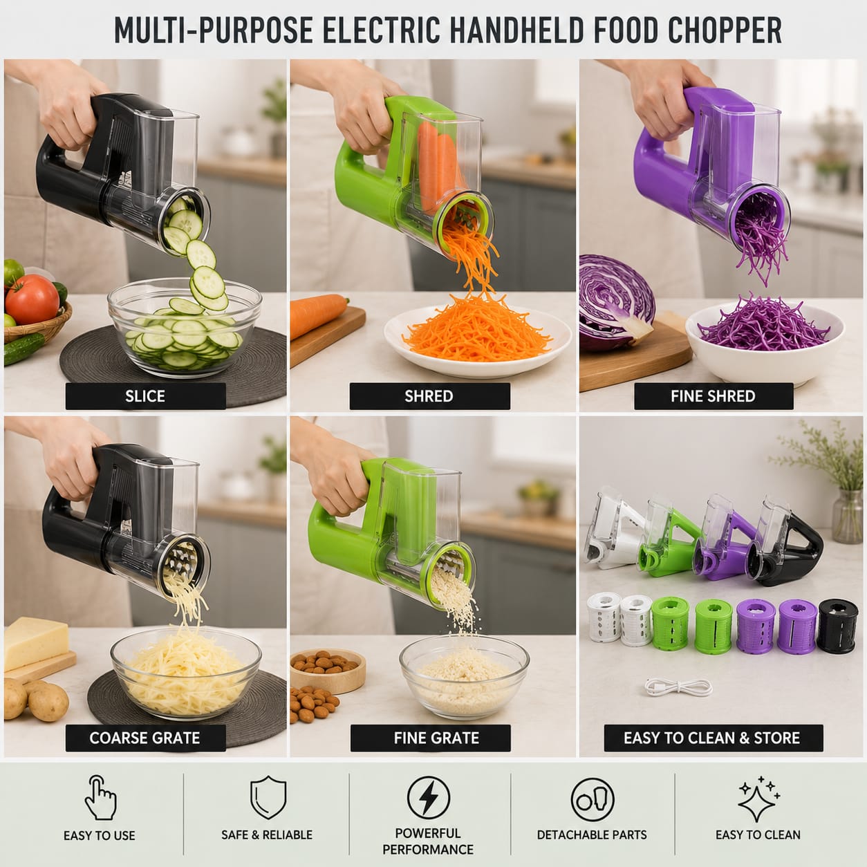 Electric Vegetable Slicer & Grater | قطاعة خضروات كهربائية متعددة الاستخدامات