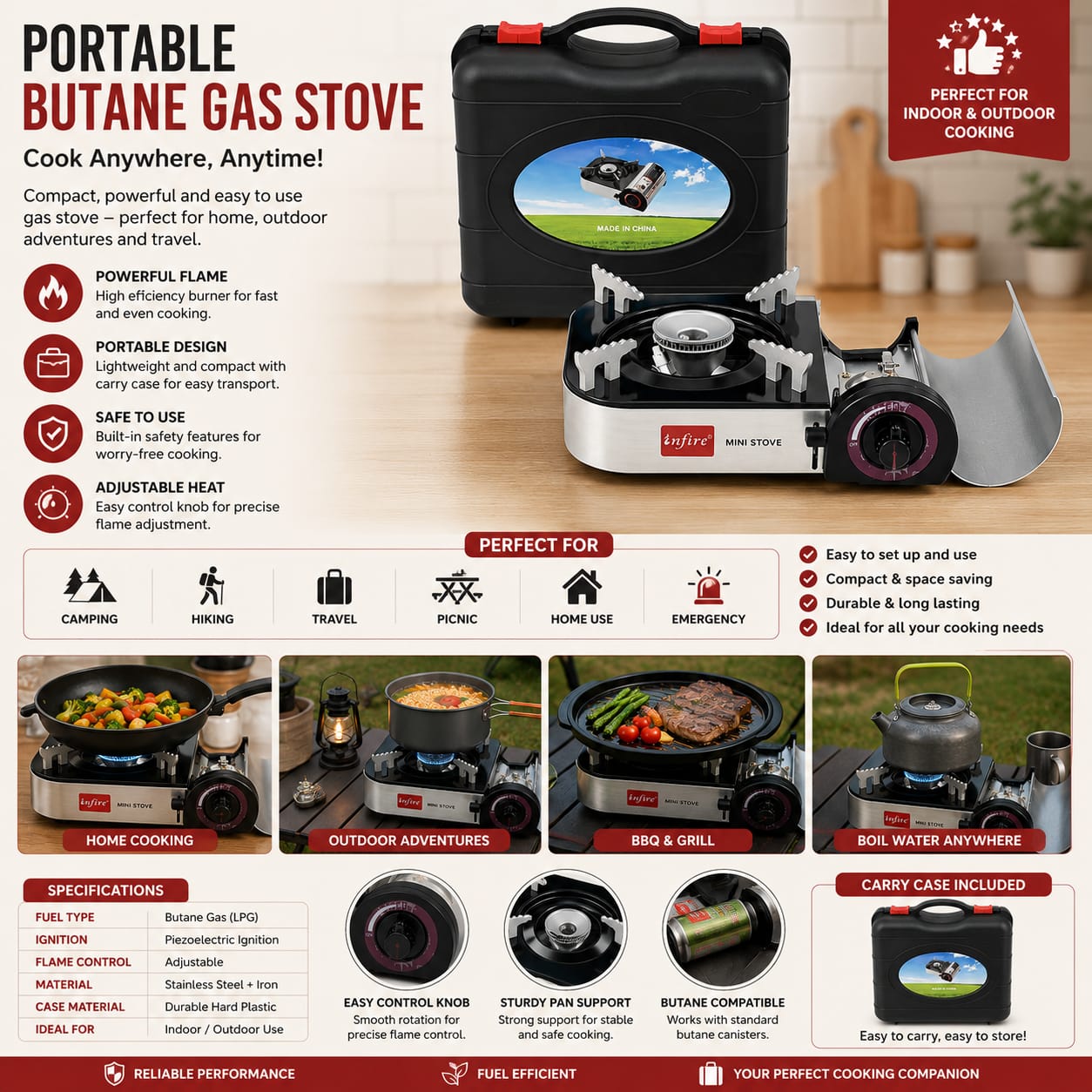 Infire Portable Butane Gas Mini Stove with Carry Case