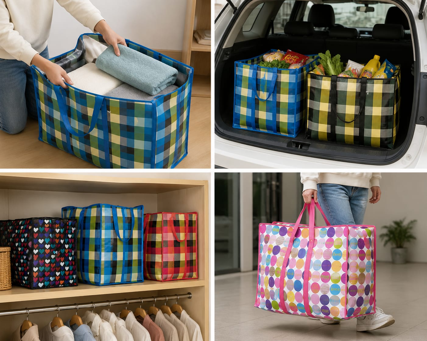 Colorful Reusable Shopping Bags | Large Woven Tote Bags Set