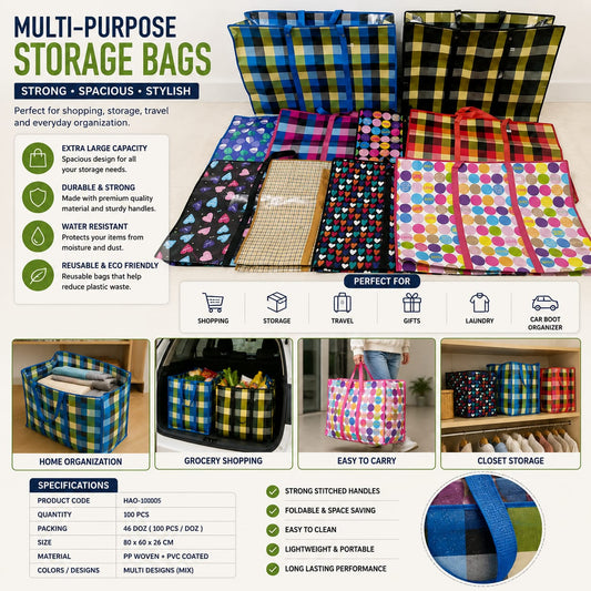 Colorful Reusable Shopping Bags | Large Woven Tote Bags Set