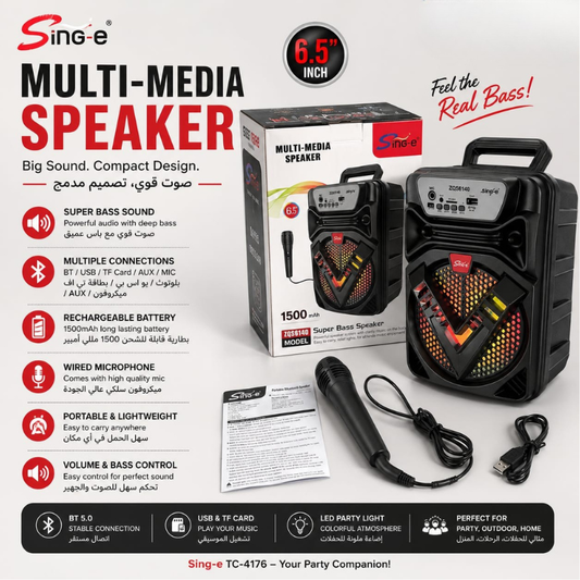 Sing-e TC-4176 6.5" Multi-Media Bluetooth Speaker with Mic & LED Lights