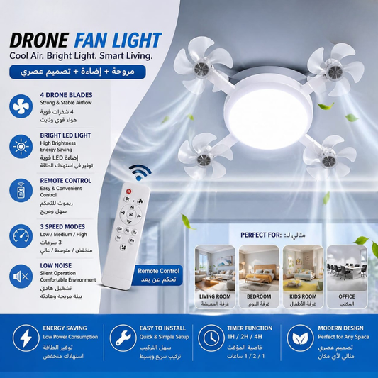 Drone Fan Light – 4 Blade LED Ceiling Fan with Remote Control