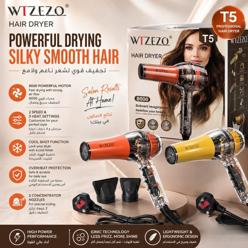 WTZEZO T5 Professional Hair Dryer - 8000W Powerful Motor