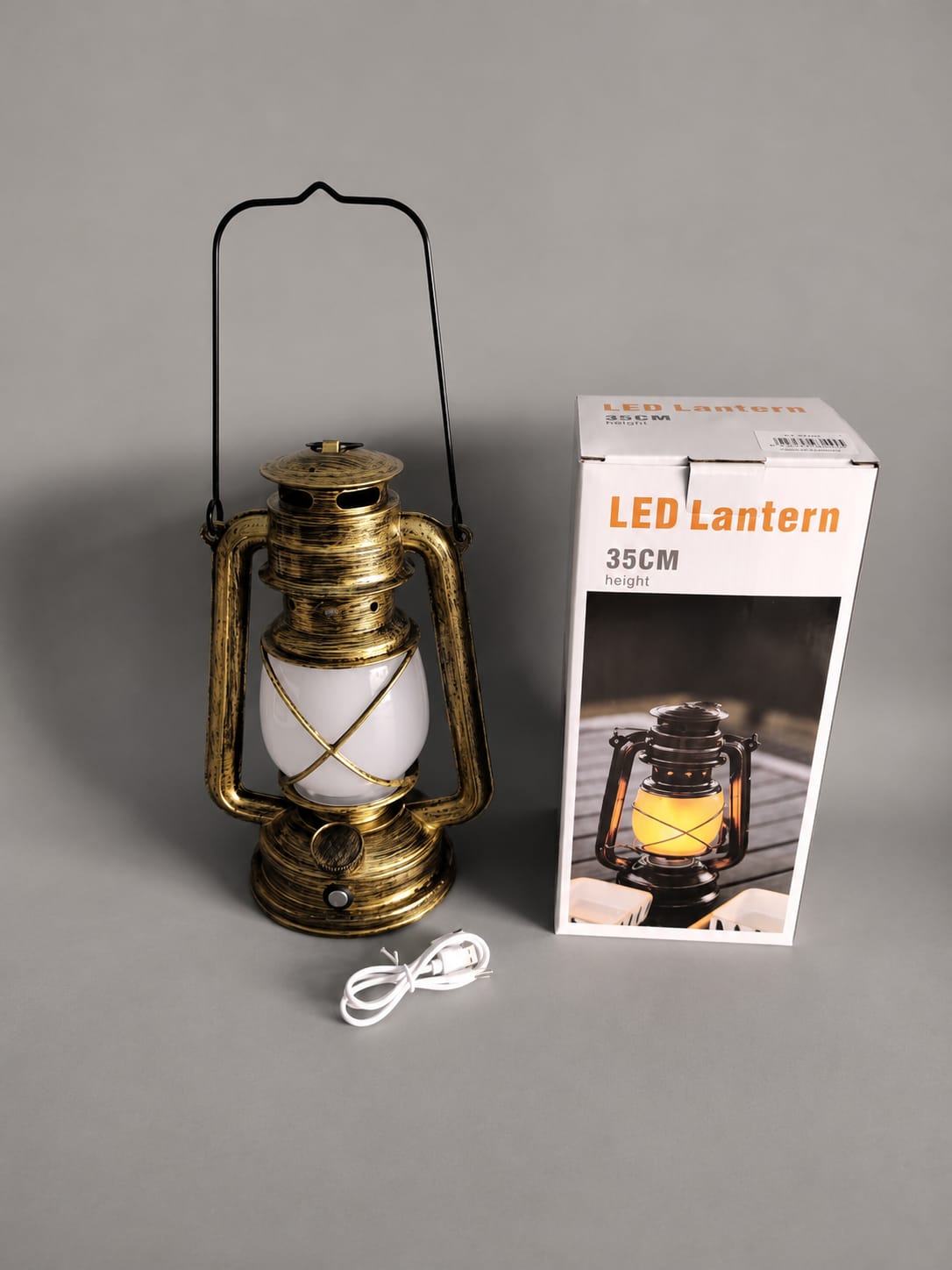 Vintage LED Lantern 35CM – Rechargeable Antique Gold Decorative Lamp | فانوس LED كلاسيكي 35سم ذهبي قابل للشحن