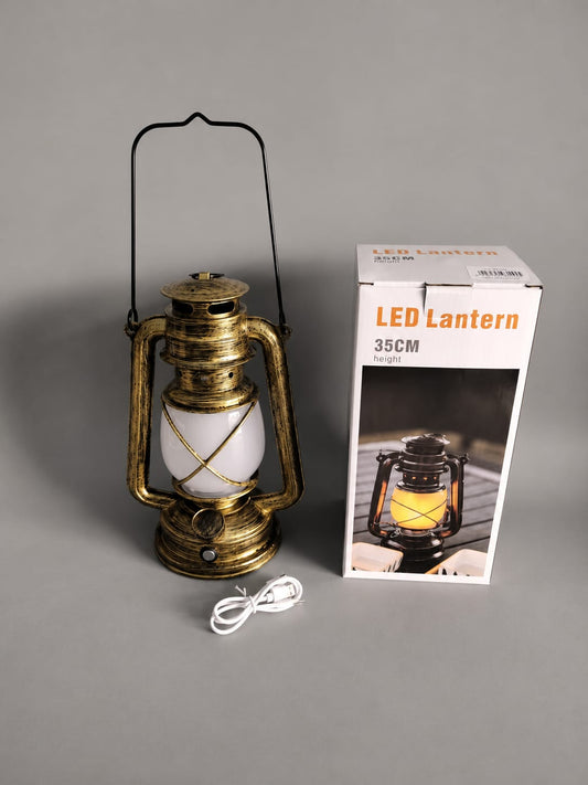 Vintage LED Lantern 35CM – Rechargeable Antique Gold Decorative Lamp | فانوس LED كلاسيكي 35سم ذهبي قابل للشحن