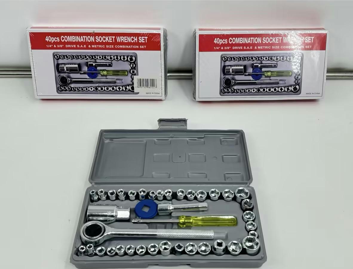40-piece combination socket wrench set with packaging on a white background